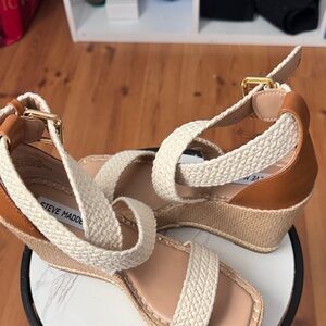 Steve Madden Cream and Tan Wedge Sandals